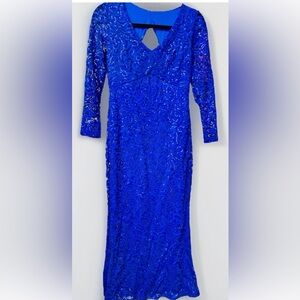 Long Blue Lace Sequined Dress Size 4